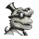 Reptar in a noir-inspired style as a detective solving mysteries in Los Angeles tattoo design idea