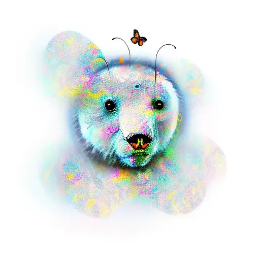 4 butterfly  one have the element of tedy bear  one is not having soul and it soul should be show too  one is a mixture  tattoo design idea