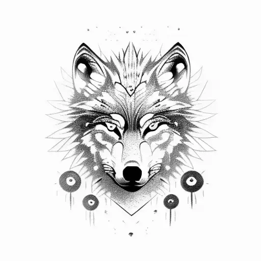 wolf and crows and the human eyes coming out of the thunder storm  tattoo design idea