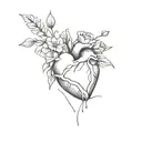 realistic heart with flowers coming out with a bandaid  tattoo design idea