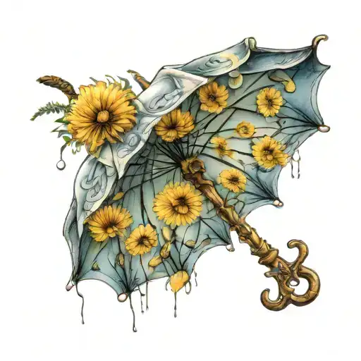 dandelion umbrella with skeleton key handle both swords tattoo design idea