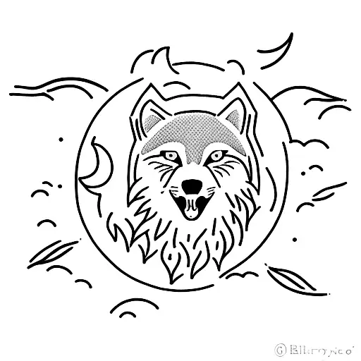 A minimalistic tattoo of a she-wolf howling at the moon, symbolizing resilience and strength. tattoo design idea