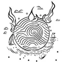 small fishing boat on fire. movement on the water behind it shows it is still moving tattoo design idea