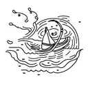 small fishing boat on fire. movement on the water behind it shows it is still moving tattoo design idea