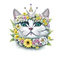 A yellow and white cat wearing a crown of flowers tattoo design idea