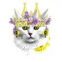 A yellow and white cat wearing a crown of flowers tattoo design idea