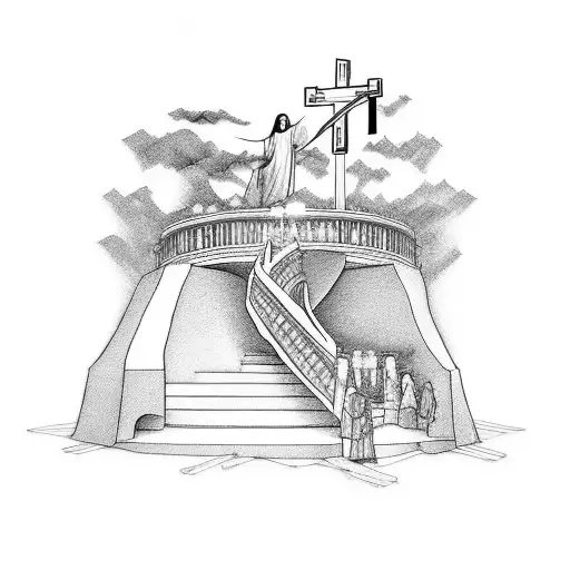 staircase to heaven and with Jesus waiting on top and with the crucifix of Jesus at the bottom and with an area to add n tattoo design idea
