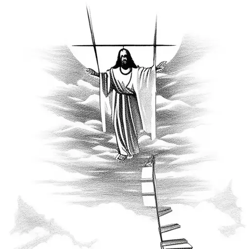 staircase to heaven and with Jesus waiting on top and with the crucifix of Jesus at the bottom and with an area to add n tattoo design idea