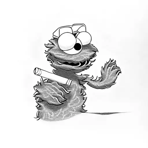 cookie monster smoking tattoo design idea
