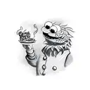 cookie monster smoking weed while eating cookies tattoo design idea