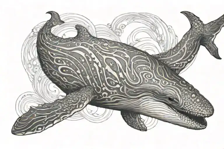 featuring the central figure of a gray whale, drawn with light and delicate lines. To  tattoo design idea