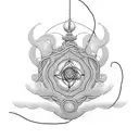 Incorporate a continuous red thread symbolizing eternal connection and fate, intertwined with meaningful words or phrases tattoo design idea