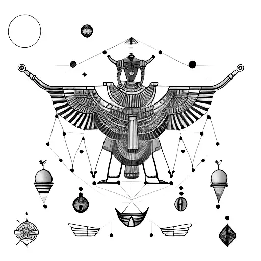 capricorn constellation and egyptian deities  tattoo design idea