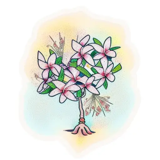 Plumeria tree with falling flowers and petals tattoo design idea