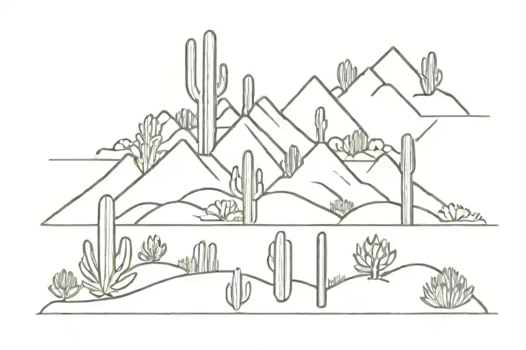 landscape filled with cacti tattoo design idea