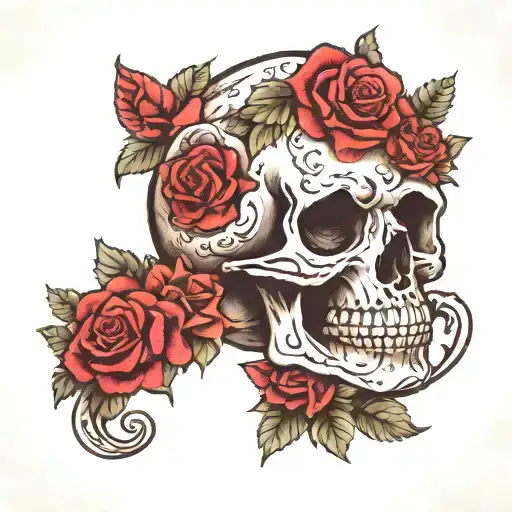 A skull made with roses, with the words jessica tattoo design idea