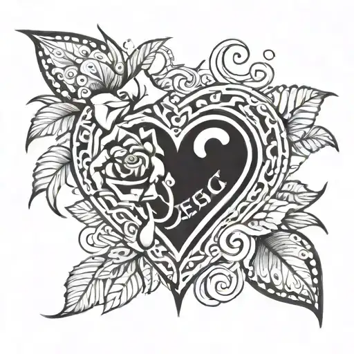 the word "jessica" wrapped in a heart surrounded by a rose tattoo design idea