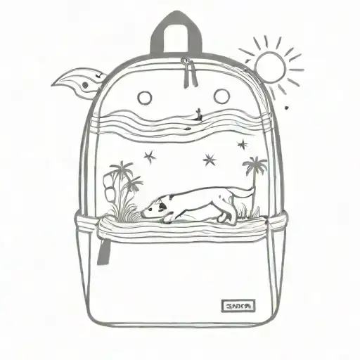 beach waves, sun, dog, musical notes, red jansport backpack (do not put them in the bag)  tattoo design idea
