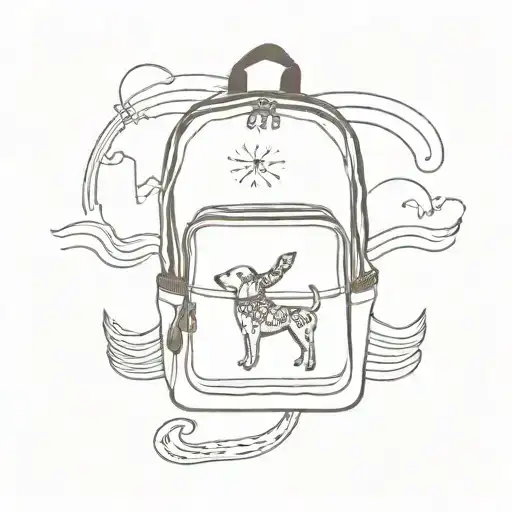 beach waves, sun, dog, musical notes, red jansport backpack tattoo design idea