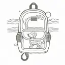 beach waves, sun, dog, musical notes, red jansport backpack tattoo design idea