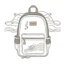 beach waves, sun, dog, musical notes, red jansport backpack tattoo design idea