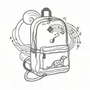 beach waves, sun, dog, musical notes, red jansport backpack tattoo design idea