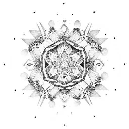A dotwork mandala incorporating each child's name and birthdate tattoo design idea