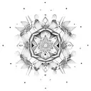 A dotwork mandala incorporating each child's name and birthdate tattoo design idea