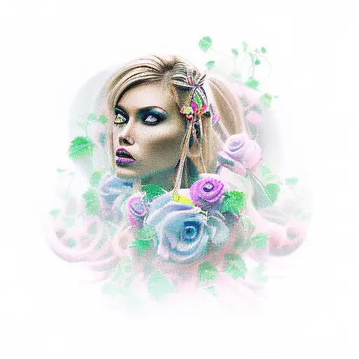 Singing queen with ivy around her arms tattoo design idea