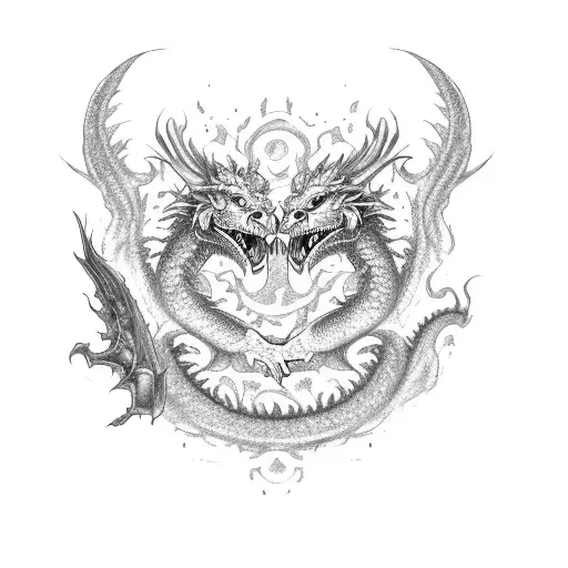 A dragon and a tiger engaged in a fierce battle tattoo design idea