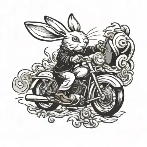 black and white Rabbit riding motorcycle tattoo design idea