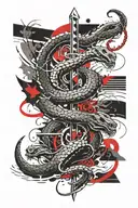 giant water serpent with trident stuck tattoo design idea