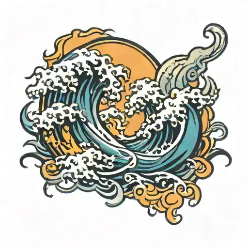 wave and thunder lightning tattoo design idea