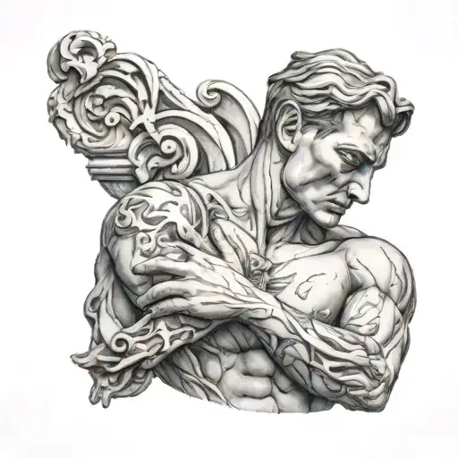 marble sculpted man holding tattoo design idea