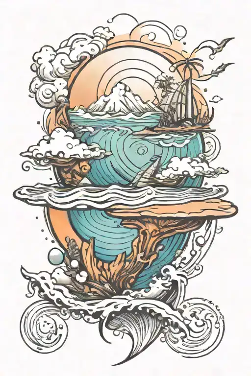 planet surf style tattoo design idea