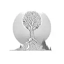 hourglass tree with roots turning into book tattoo design idea