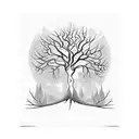 hourglass tree with roots turning into book tattoo design idea