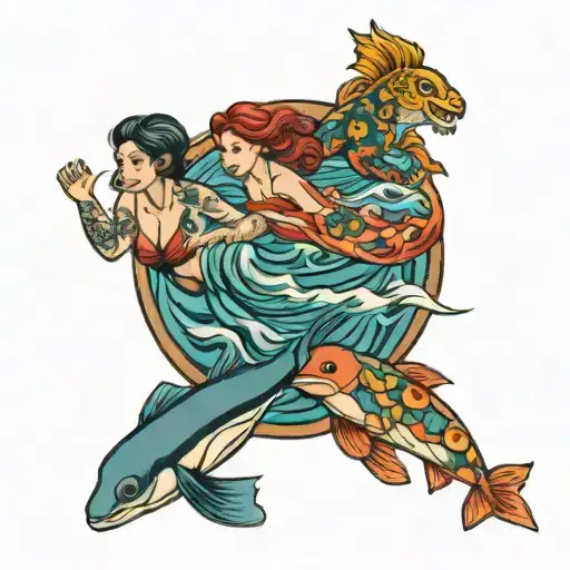 four people swimming  tattoo design idea