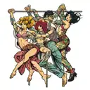 four people pole dancing tattoo design idea