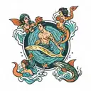 four people swimming  tattoo design idea