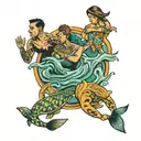 four people swimming  tattoo design idea