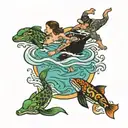 four people swimming  tattoo design idea