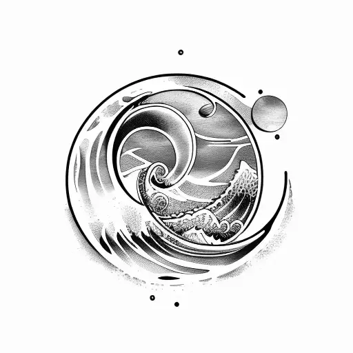 masculine crescent moon with ocean wave tattoo design idea