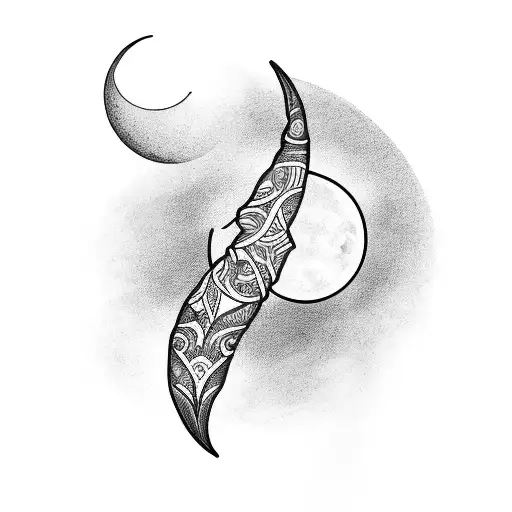 Blackwork "Crescent Moon With Jj Initials" Tattoo Idea - BlackInk