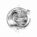 masculine crescent moon with ocean wave tattoo design idea