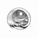 masculine crescent moon with ocean wave tattoo design idea