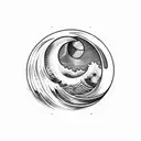 masculine crescent moon with ocean wave tattoo design idea