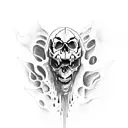 A demonic skull engulfed in dark smoke tattoo design idea