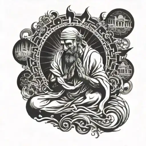 a man praying to the Mecca  tattoo design idea