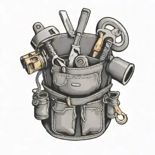 A black-grey tattoo of an electrician's tool belt with subtle duck and fish motifs tattoo design idea